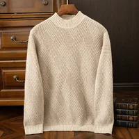 2024 Autumn/Winter New Collection (100% Cashmere) Men's Seven Needle Thickened Half High Neck Double Color Casual Sweater 1