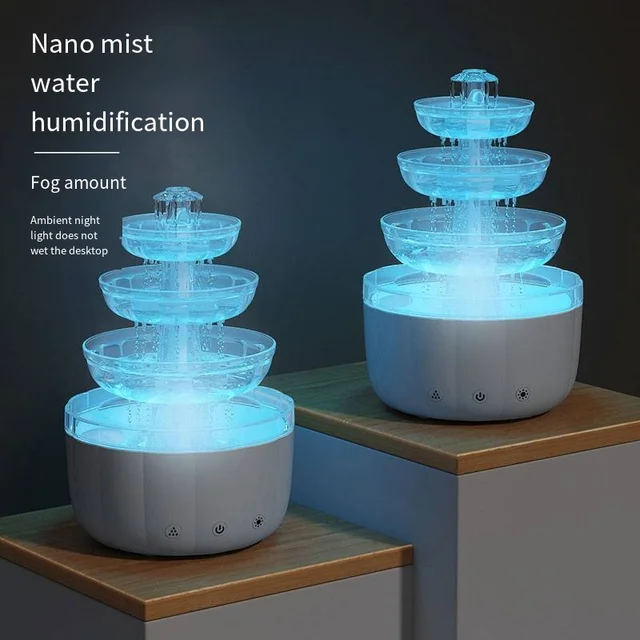 Hogar 2025 Creative Fountain Humidifier 7-Color Device Atmosphere Light Raindrop Oil Diffuser Aromatherapy Machine Air Humidifie 2