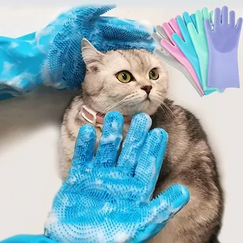 Pet Hair Removal Glove Cat Grooming Cleaning Gloves Dog Cat Bathing Shampoo Glove Scrubber Pet Cleaning Glove