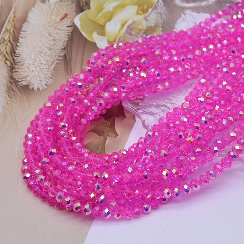 132-140 Perline Di Vetro Sfaccettato 3mm - Rondelle AB Colore Rosa Per Gioielli Fai-Da-Te - 2