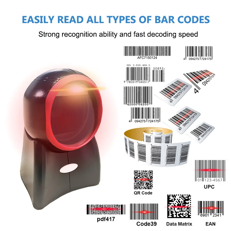 Barcode Scanner Omnidirectional Desktop Automático 1d 2d qr Code Data Matrix Reader Usb Scanner para Varejo Supermercado Pagamento 2d - Imagem 6