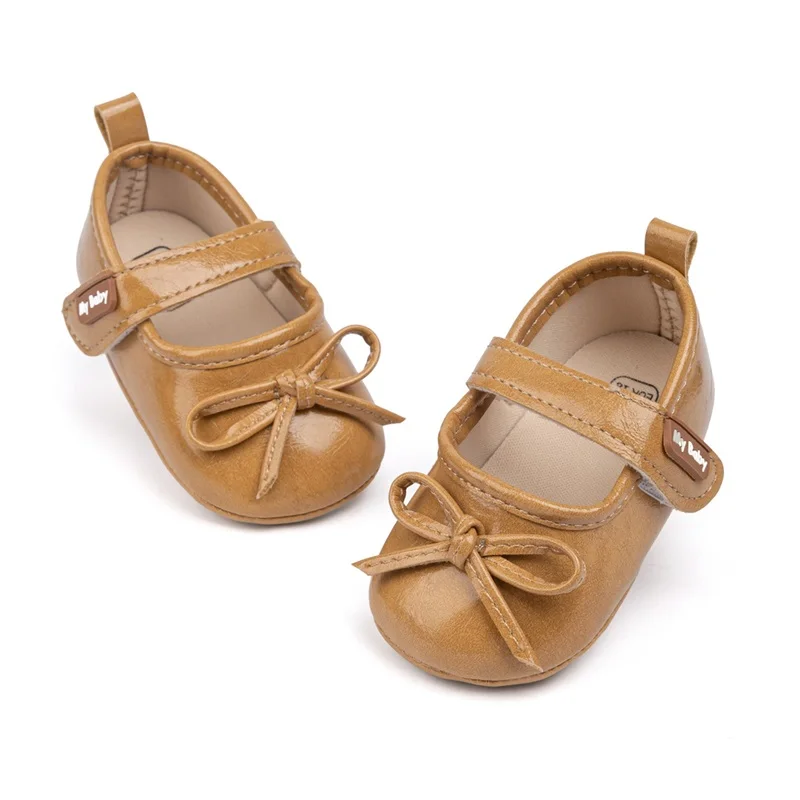 Infant Baby Girl Bow Mary Jane Shoes Retro Non-slip Soft Sole Walking Shoes Newborn Cute Princess Dress for Spring Fall