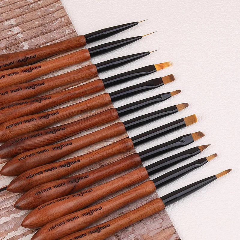 Manico in legno di sandalo effetto fioritura sfumato Nail Gel UV Liner Brush Drawing Pen Painting Stripes Flower Manicure Nail Art Tools