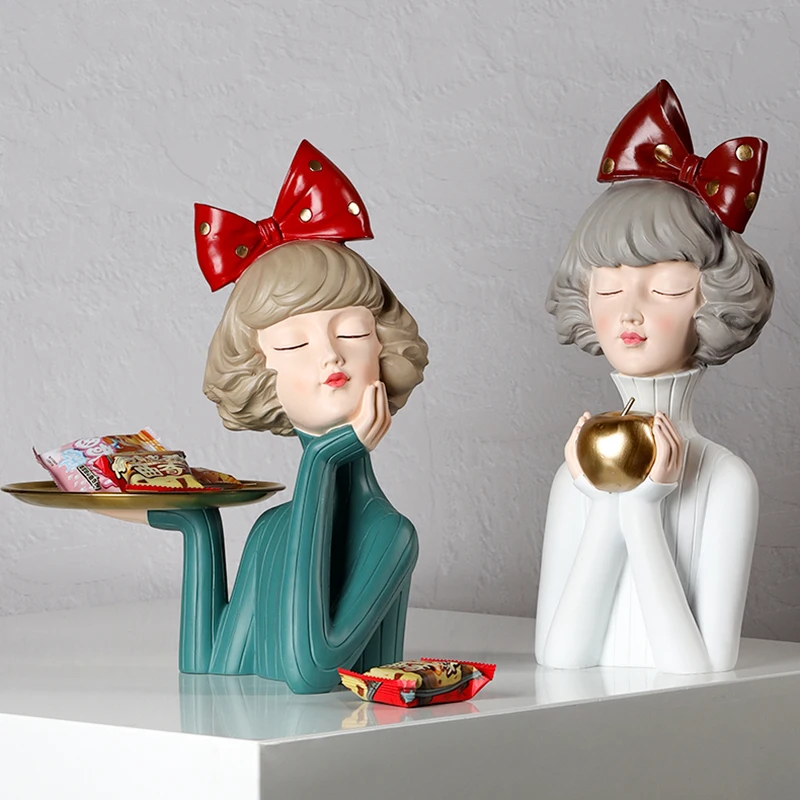 

Moden Girl Sculpture Resin Art Statue Fairy Fashion Nordic Home Decoration Tabletop Figurines Gifts Bedroom Decor Accessories