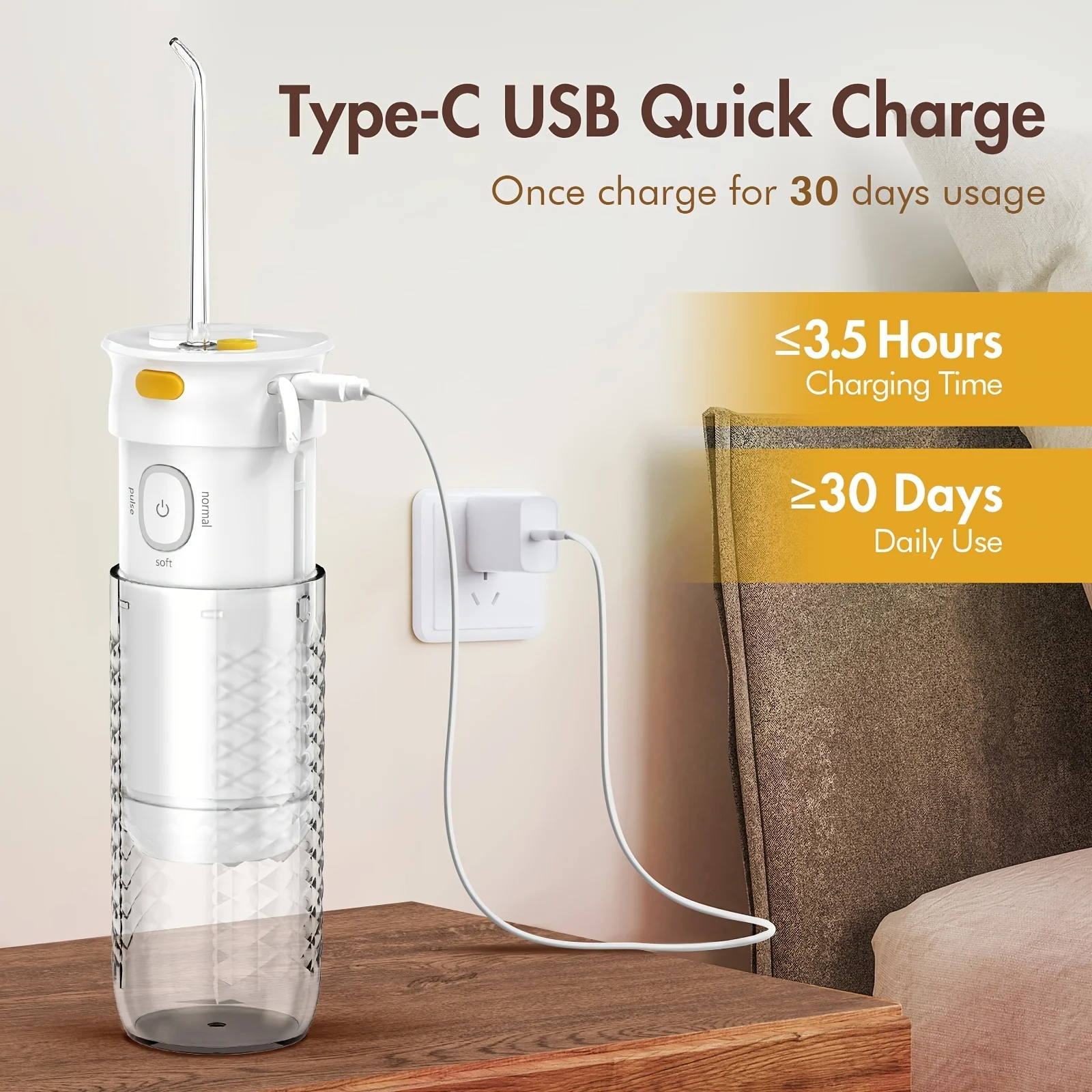 Portable Dental Water Flosser with Rechargeable Battery