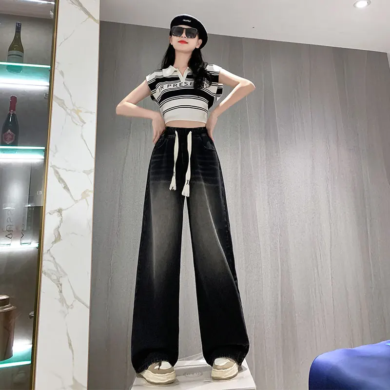 High-Elastic Waist Plus Size Jeans for Women – 2024 Autumn New Arrival, Full-Length Black Casual Denim Pants 3