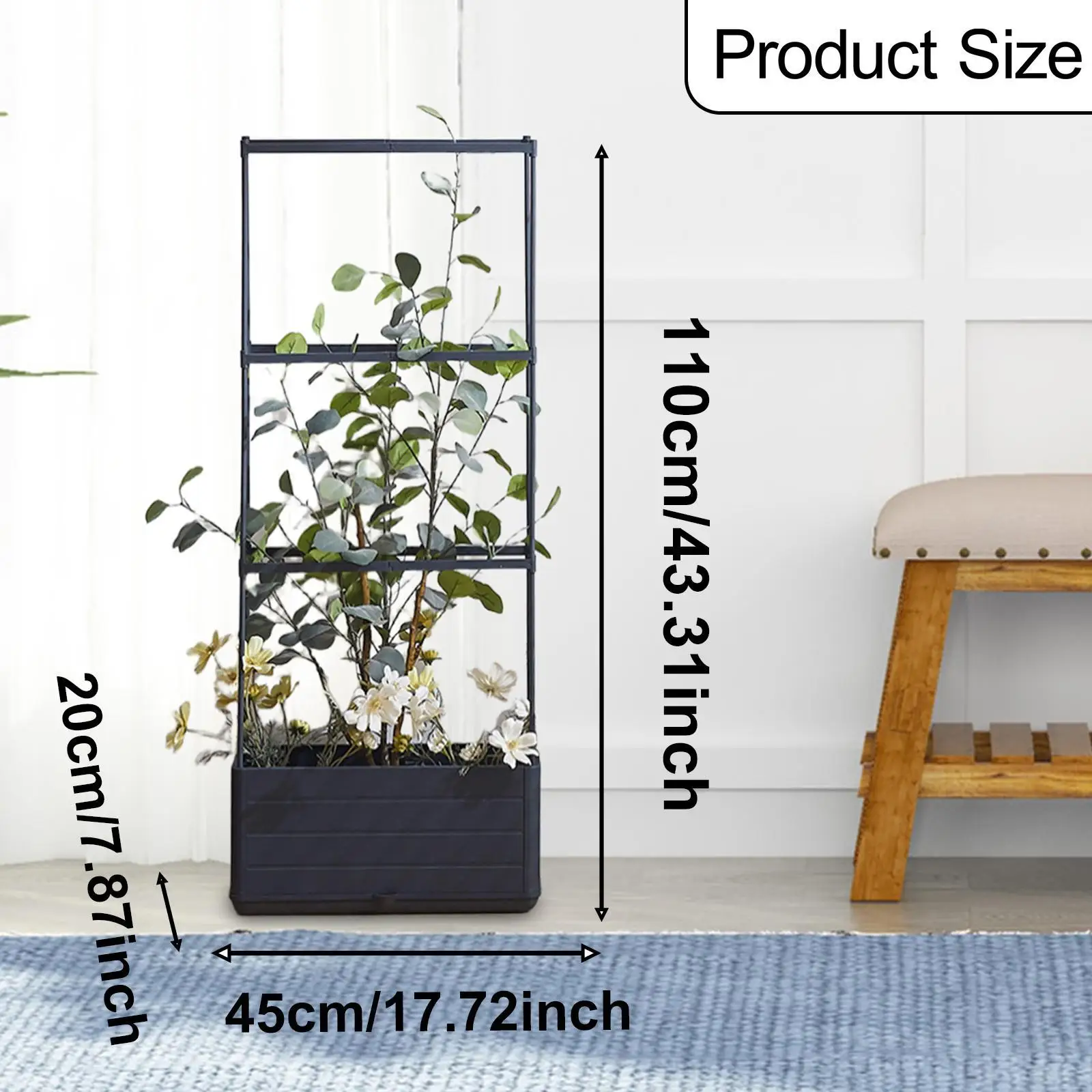 Vertical Gardening Raised Planter Box with Climbing Trellis Self Watering Pot for Balcony Patio Garden Plants