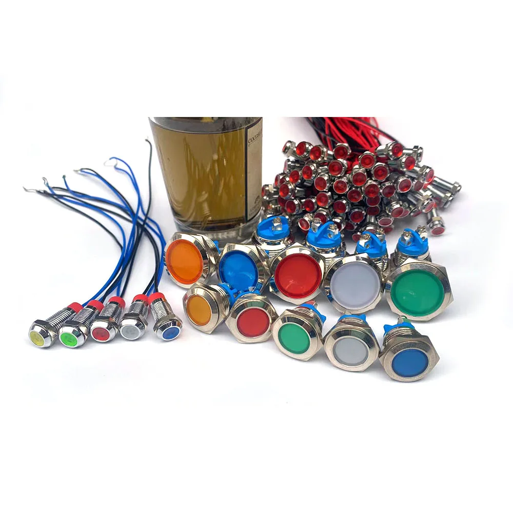 6mm 8mm 10mm 12mm 16mm Metal LED Warning Indicator Light Waterproof IP67 Signal Lamp Pilot Wires Switch 3V 5V 12V 220V Red Blue