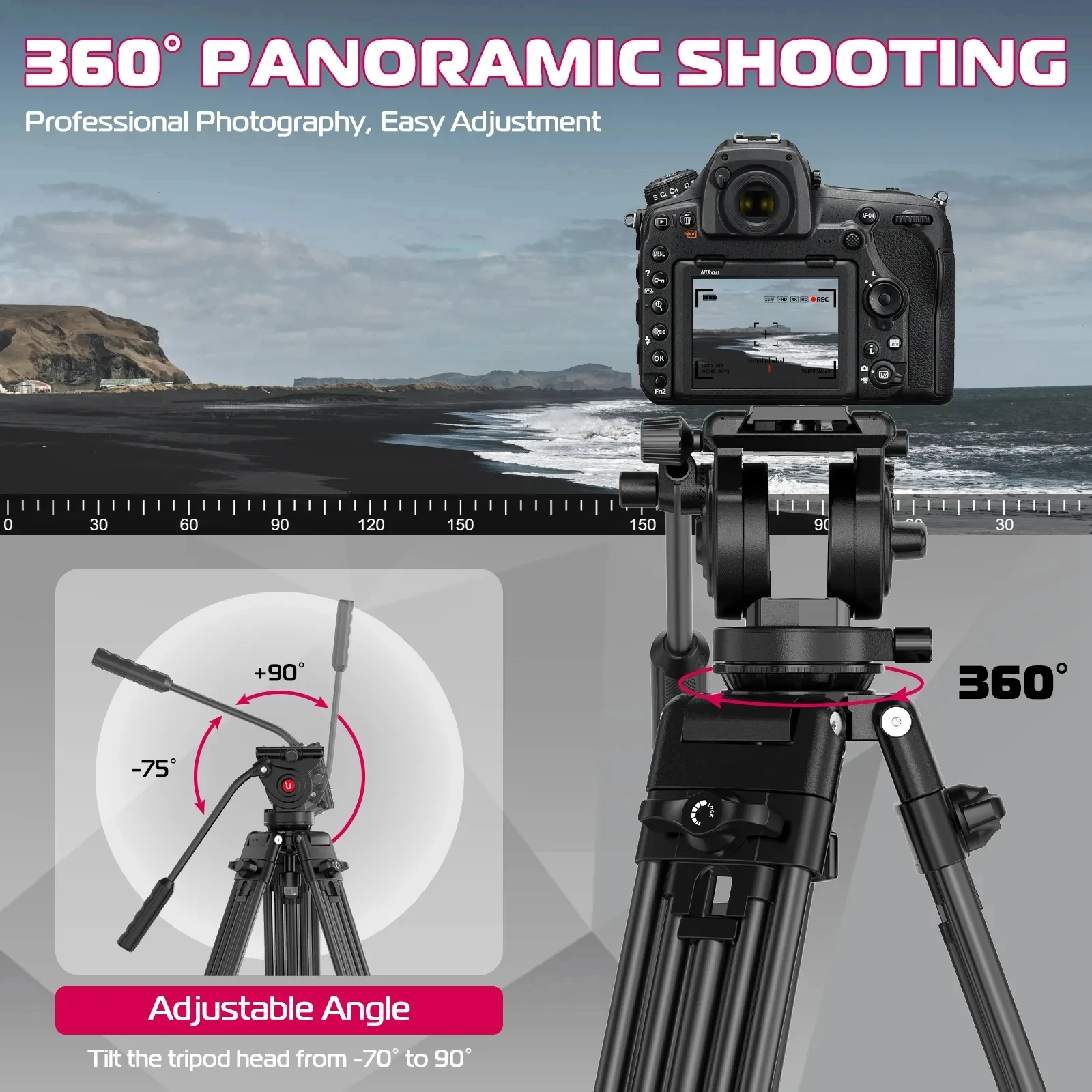 Ulanzi MT-81 Heavy Duty Video Tripod 1/4" 3/8" Screws 8KG Load with Fluid Head Tripod for DSLR/Mirrorless/Cine Camera Camcorder