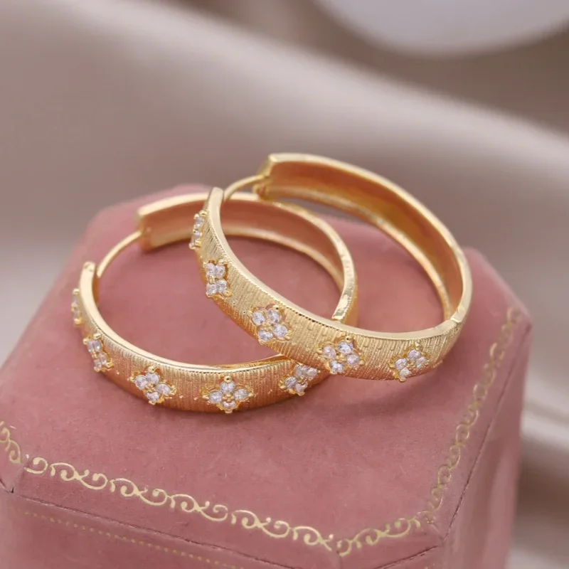 South Korea new design fashion jewelry 18K gold plated zircon flower big round earrings modern women's party accessories - Image 5