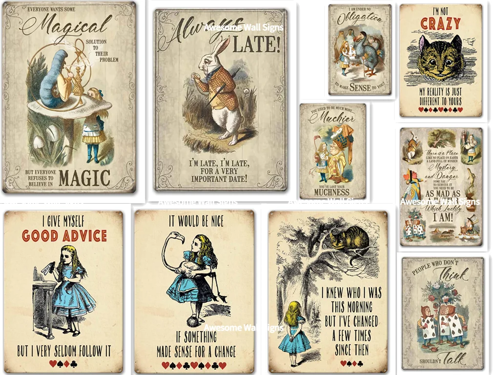 

Agedsign Alice in Wonderland Poster, Vintage Metal Tin Sign Magical Solution Quotes Decor Gifts for Girls Living Room Party
