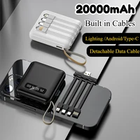 Mini Power Bank 10000mAh Fast Charging Built in 4 Cables Portable Charger Powerbank for IPhone Xiaomi IPhone External Battery 1