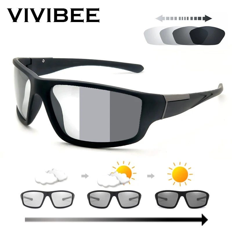 VIVIBEE Men Photochromic Sunglasses Black Sports Goggles Women Color Changing Polarized Driving 2023 Discoloration Sun Glasses