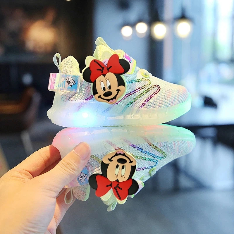 Disney children cartoon Minnie Mickey boys and girls non-slip soft sole casual shoes sports shoes student running LED running sneakers,children sports shoes
