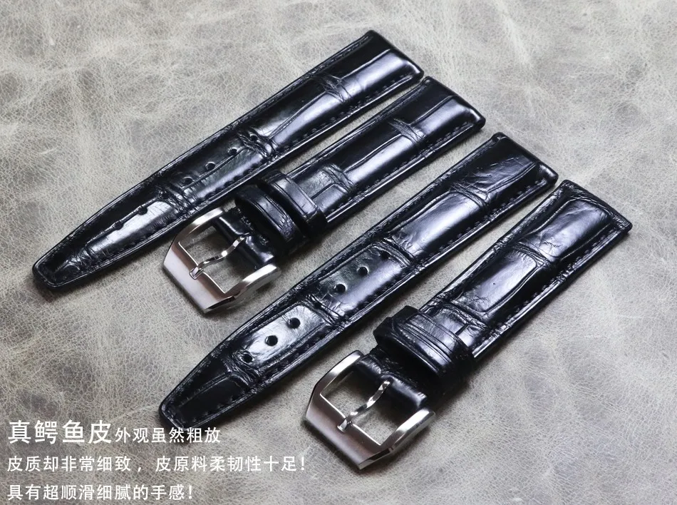 Cinturini Di Ricambio In Pelle Di Coccodrillo Per Iwc Portugues Pilot Black Alligator Grain Cinturino Per Cinturino 20Mm 21Mm 22Mm