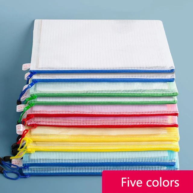 5PCS/10PCS/20PCS Transparent File Bags Pvc Grid Zipper Bags A4 A5 Document Bags Grid Bags 1