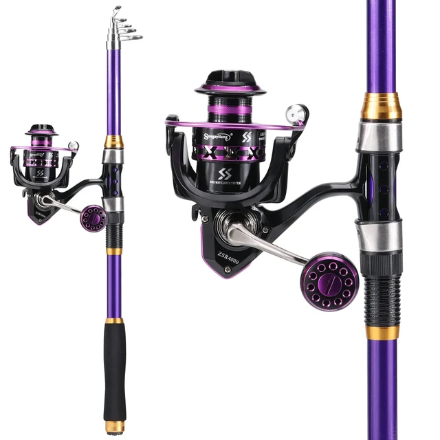 Soukayilang Purple Fishing Rod Combo Telescopic Fishing Rod and