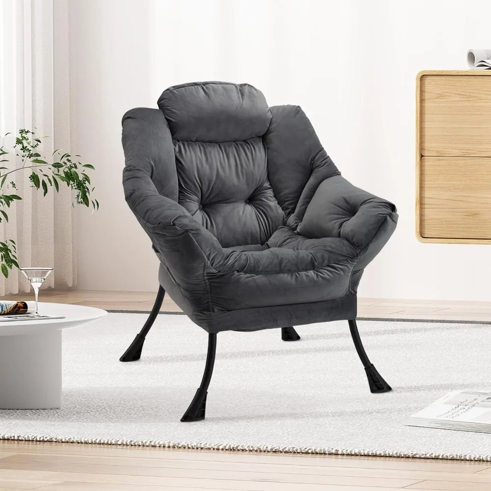 

Lazy Chair,Leisure Sofa Chair Come w/a Steel Frame,Velvet Frabic Modern Lounge Accent Chair with Armrests and a Side Pocket