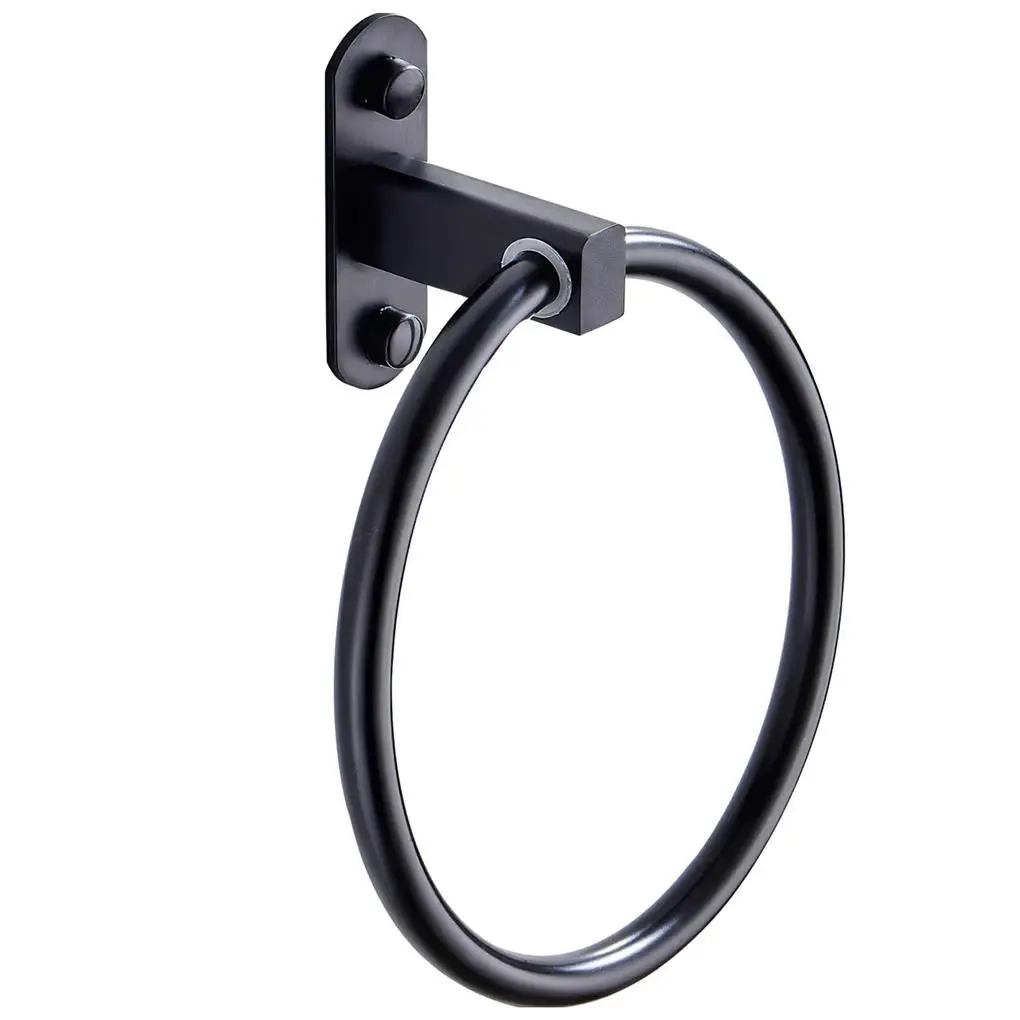 Punch-free?Bathroom Towel Ring Black Round Towel Holder Round Hanger for Bathroom Bedroom Dorm