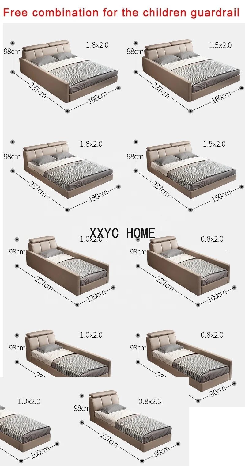 Baby Twin Size Bed Frame With Adjustable Headrest Guardrail Customize Material Leather Fabric Kids Bed Bedroom