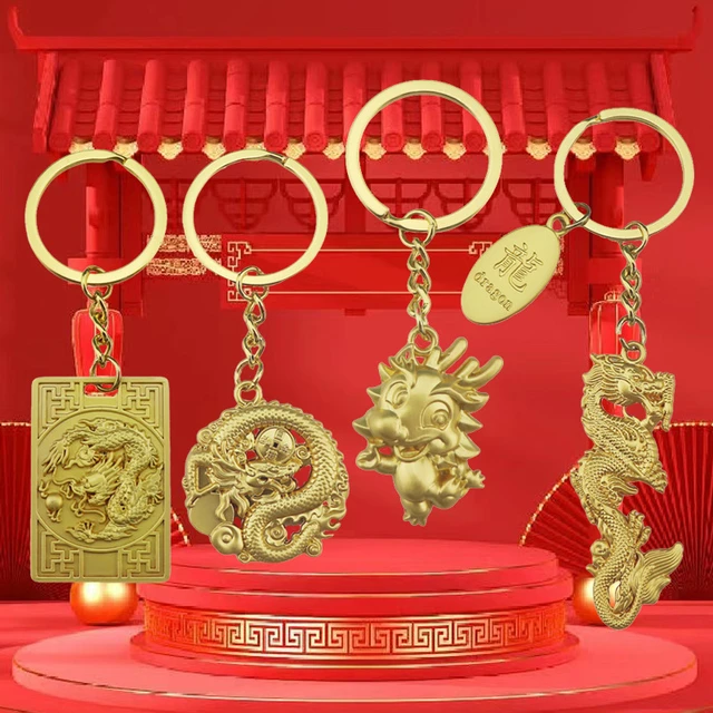 Porte-clés de dessin animé Fu Wealty Dragon, année du dragon, clé porte-bonheur  solide, document JOGold, porte-clés mignon, cadeaux du Nouvel An, 2024 -  AliExpress