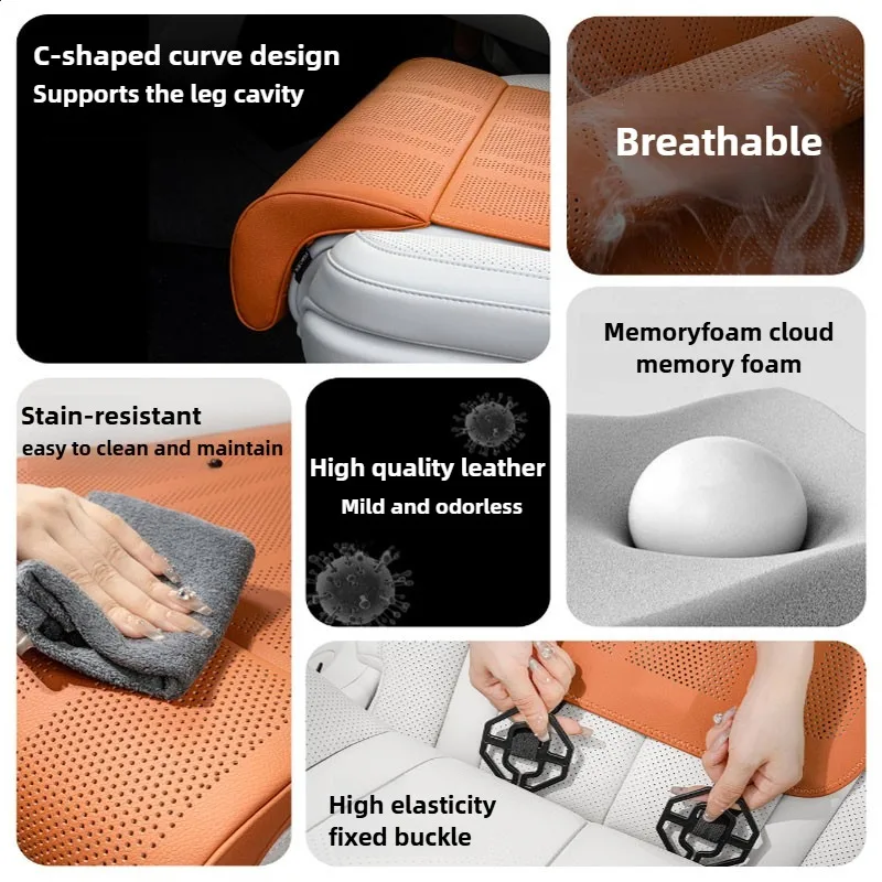 Universal Leather Car Seat with Extended Breathable Footrest and Non-Slip Cover