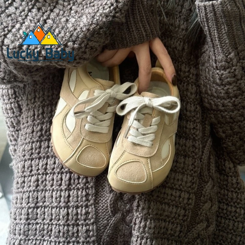 Children Genuine Leather Gump Shoes Girl Spring New Retro Lace-up Sneakers Female Casual Non-slip Boy Shoes