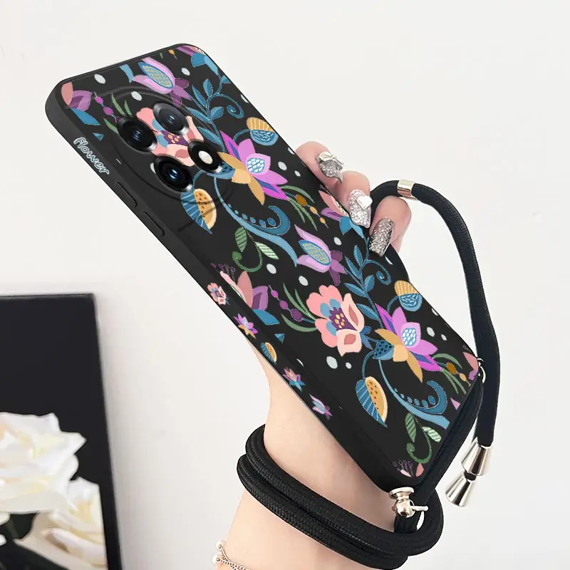 Exotic Floral Crossbody Lanyard Silicone Phone Case Cover