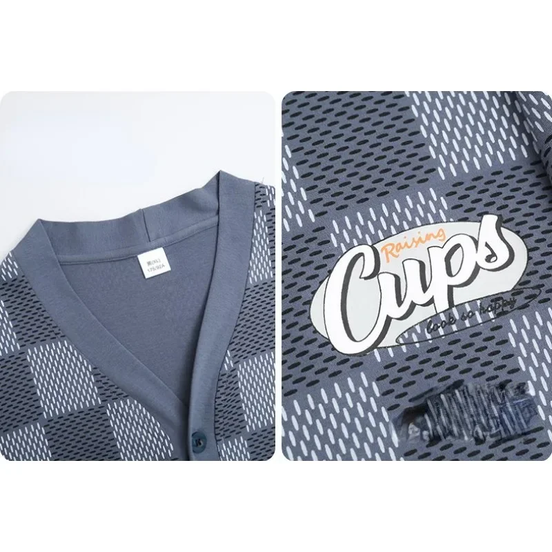 2024 New Cotton Pajama Men Long-sleeved Spring Autumn Sleepwear Cardigan Plus Size Cotton Youth Middle-aged V-neck Homewear Suit
