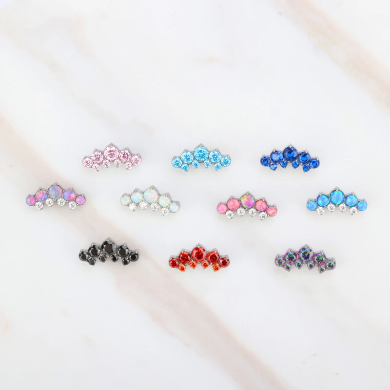 Tanium Opal Astm F136 Piercing Innengewinde Labret Zirkon Mix Farben Piercing Körpers chmuck Nasenring Lippen ring Ohrring – Detail 4