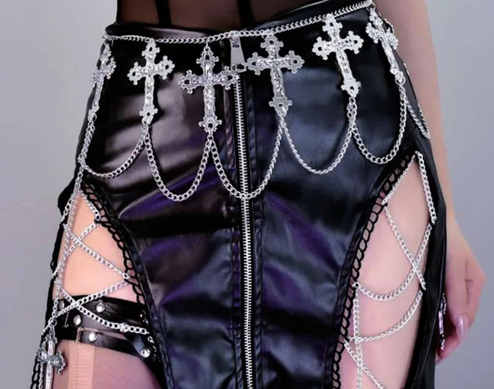 Dark Lolita cyberpunk Gothic Cross Waist Chain Skirt Chain Belt Spice Girl Accessories Sister cos