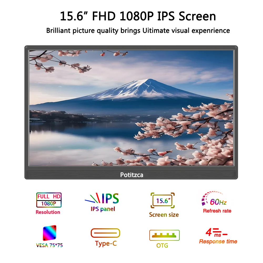 터치 스크린 휴대용 모니터 14/15.6 인치 1080P IPS 패널 60Hz Pc 노트북 Pc 게이머 PS4 PS5 XBOX 스위치 라즈베리 Pc 모니터