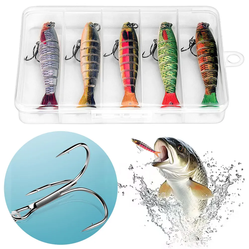 5Pcs Multi Jointed Swimbait with Treble Hooks Sinking 2