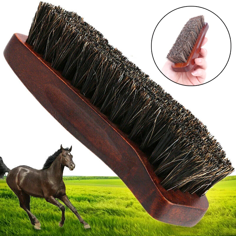 Natural wood Bristle Horse Hair Shoe Boot Brush Care Clean Shine Polish