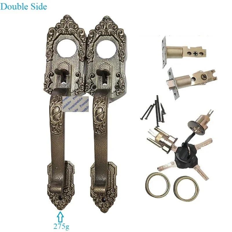 Zinc Antique Bronze Lock Set With Lever Bow Pull Thumb Push Trigger Aluminum Frame Glass Wooden Door American European Rural