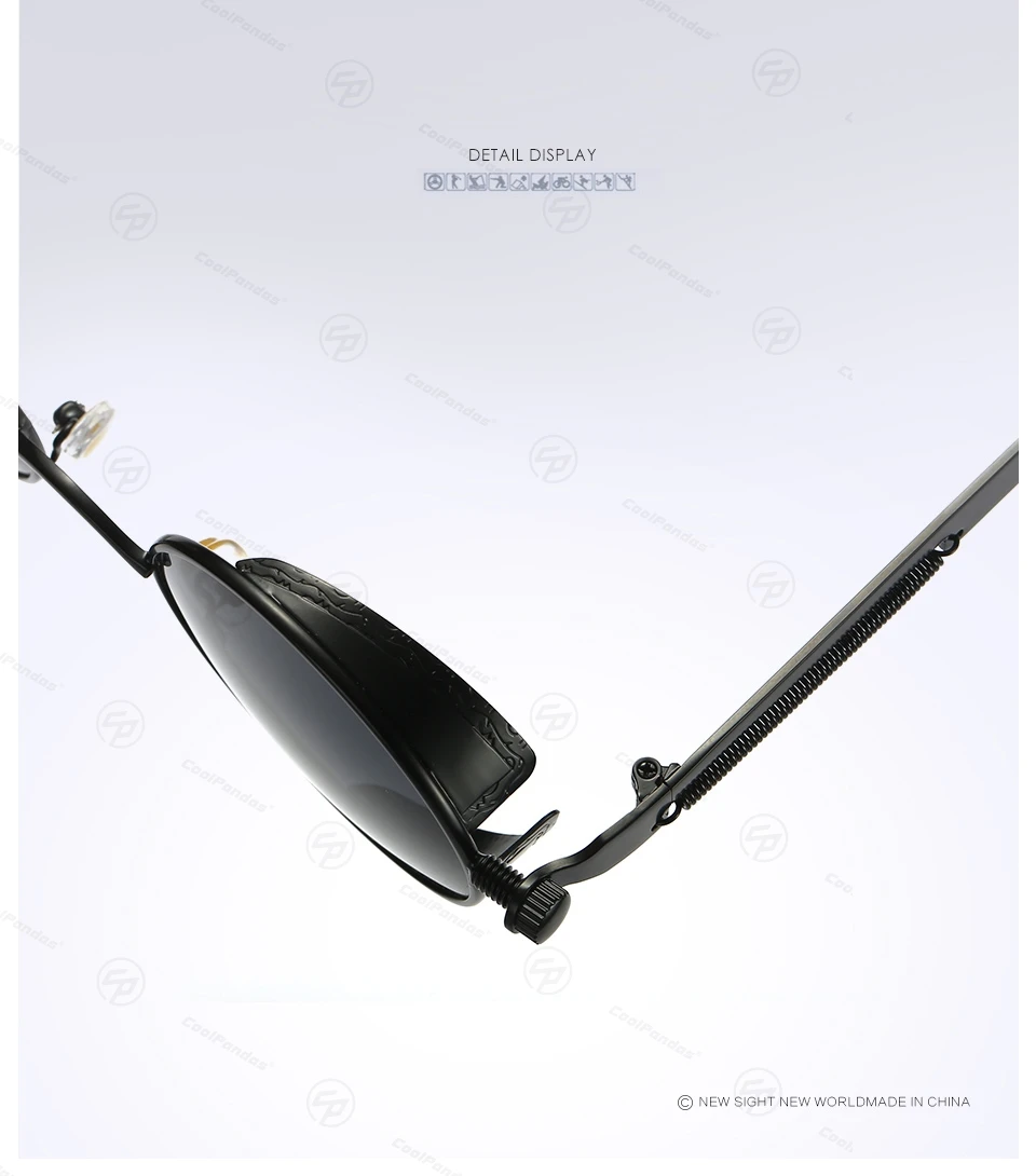 CoolPandas Vintage Steampunk Runde Sonnenbrille, polarisiert, für Herren, klassische Retro-Spiegellinsenbrille für Damen, trendige Sonnenbrille, Unisex – Detail 18