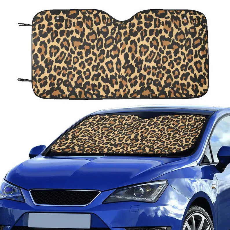 

Leopard Print Windshield Sun Shade, Animal Cheetah Car Accessories Auto Cover Protector Window Visor Screen Decor 55" x 29.53"