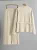 Chic Design Knitted 2 Piece Sets Women Single Breasted Knit Sweater Cardigan Tops With Belt Conjuntos High Waist Skirts Outfit 4