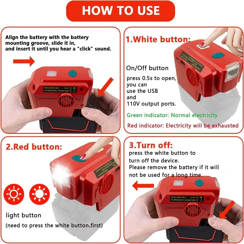 Générateur d'onduleur pour batterie Milwaukee 18V, centrale