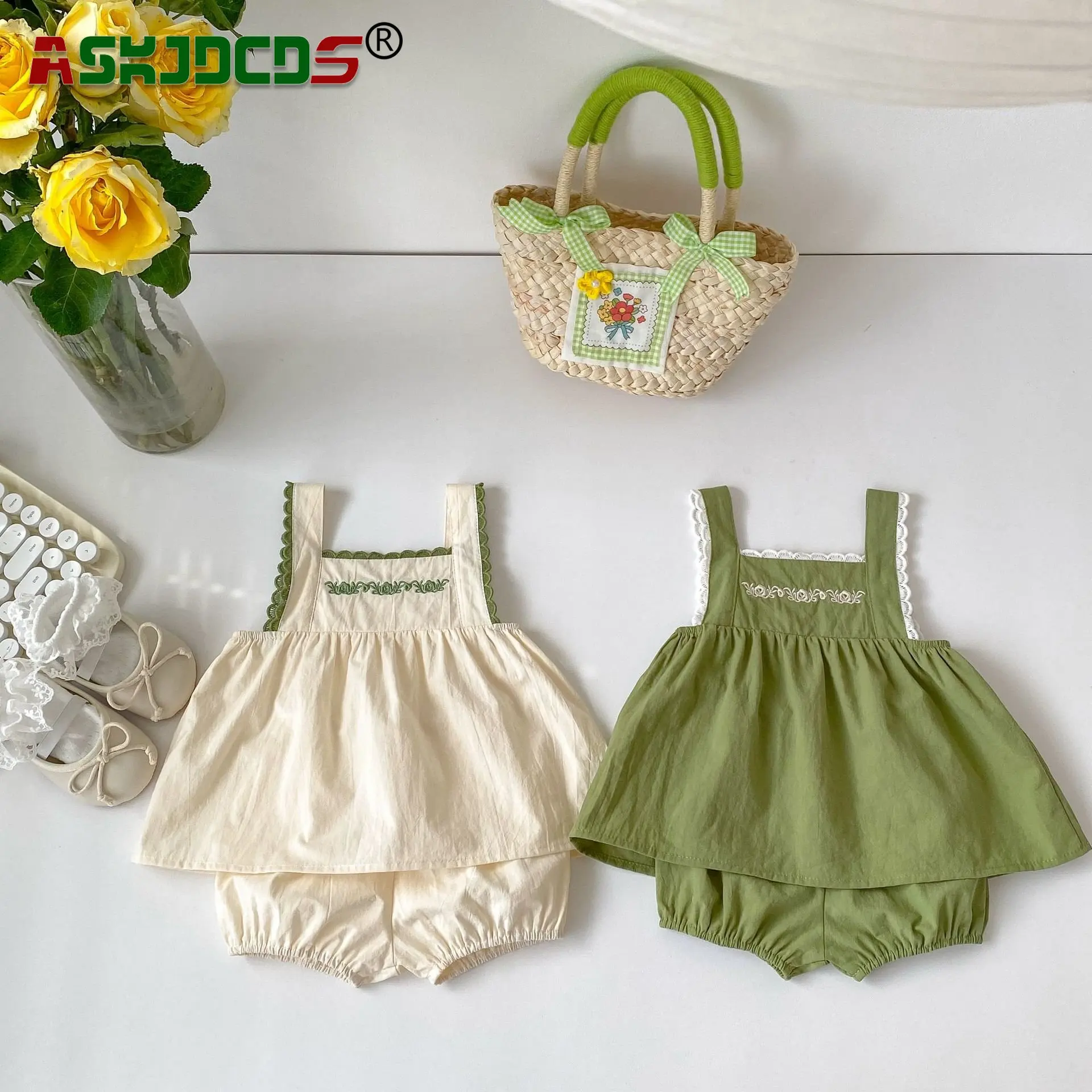 

New In 2023: Shorts 0-3Y 100% Cotton 2pcs Clothes Set for Toddler Kids Baby Girls - Sleeveless Ruched Top Shirts+Solid Color