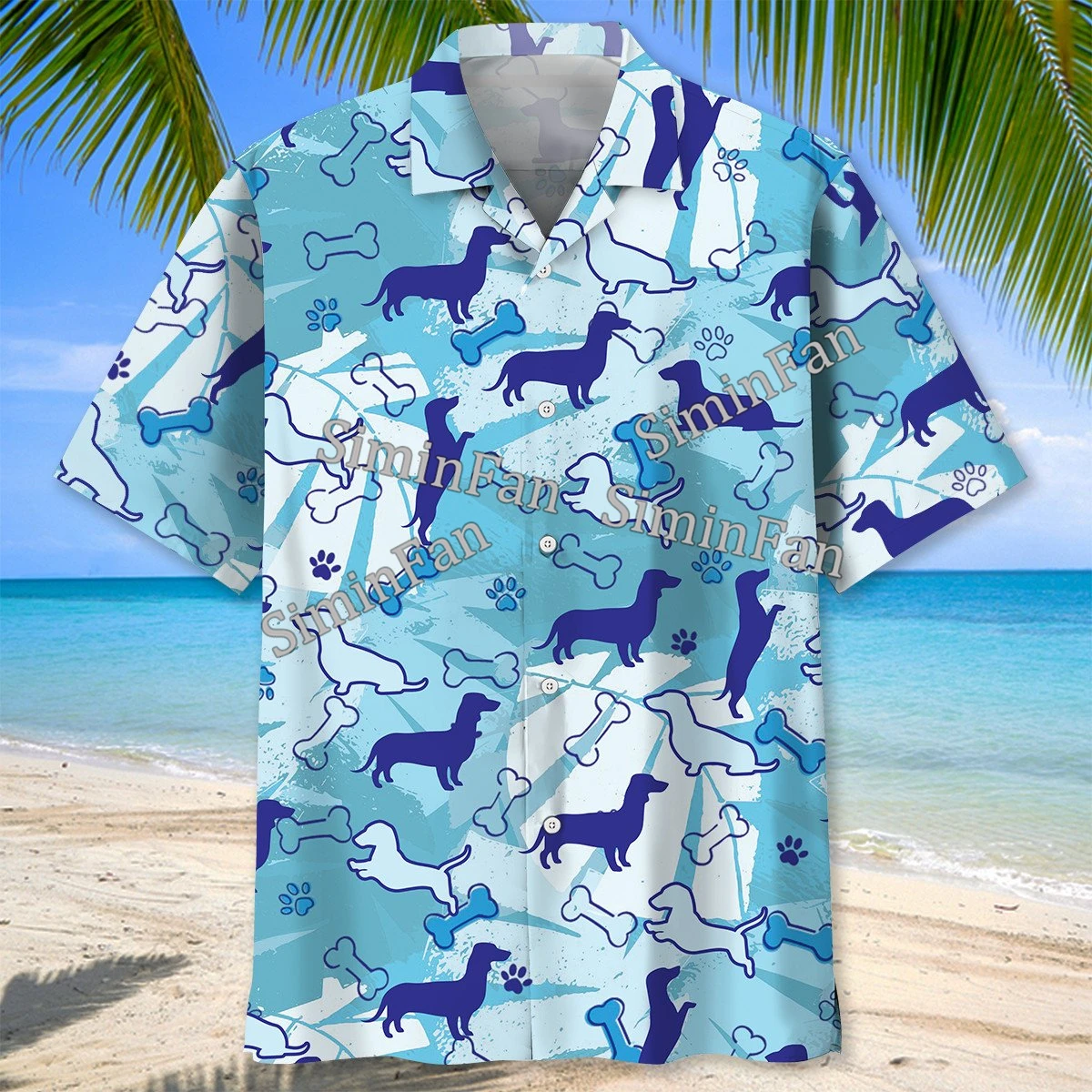 

Dachshund Dog Lover Mens Blue Hawaiian Shirts 3D All Over Printed Male Hawaii Beach Tshirt Female Summer Lapel Tee Unisex Top