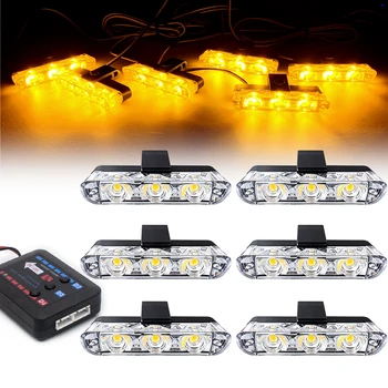 Luci Stroboscopiche a 3 LED per Griglia Anteriore Auto, Lampada di Avvertimento Lampeggiante Rossa Blu Gialla Bianca, Segnalatore di Emergenza per Veicoli 12V
