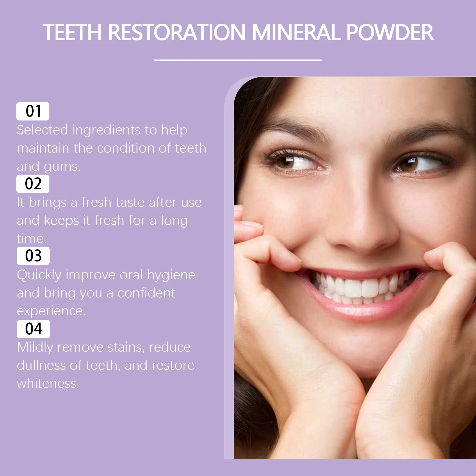 Teeth Restoration Mineral Powder Tooth Whiter Remove Stain Oral Clean Fresh Breath Improve Smell Purple Bleaching Toothpaste