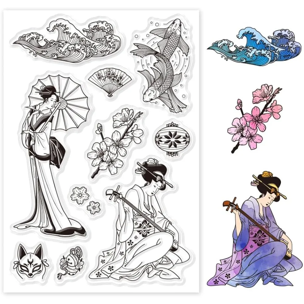 PandaHall Oriental Style Silicone Clear Stamps, Cherry Blossoms Rubber ...