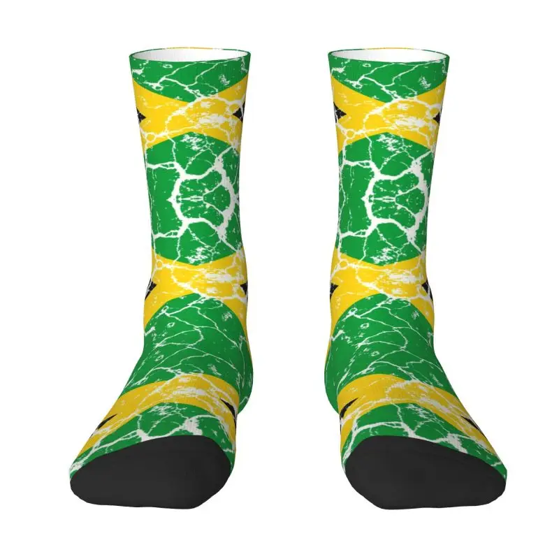 

Kawaii Printed Jamaican Flag Distress Socks for Women Men Stretchy Summer Autumn Winter Jamaica Proud Crew Socks