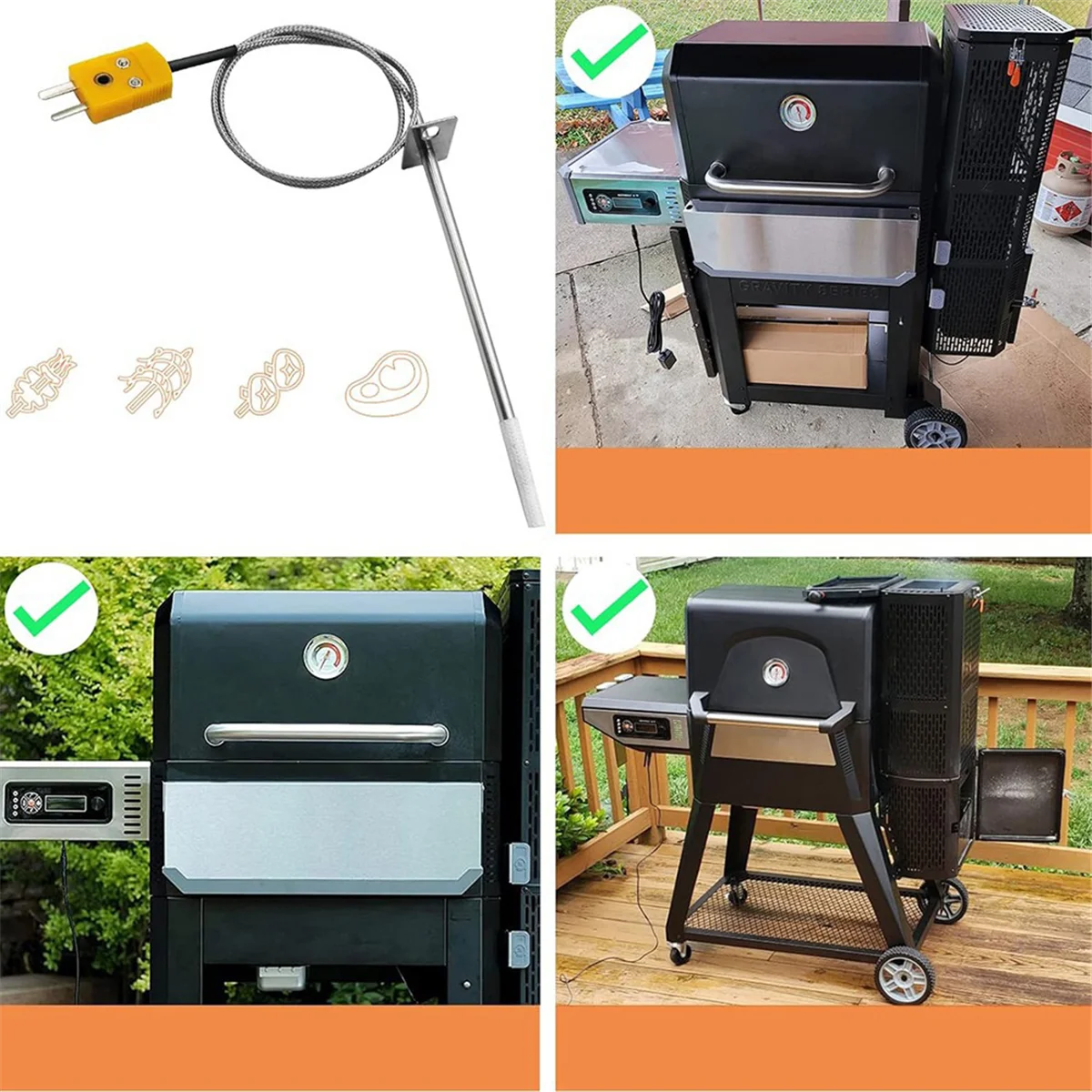 Temperature Probe Kit Replacement,for Masterbuilt Gravity Series 560/800/1050 XL & Digital Charcoal Grill+Smokers Rare