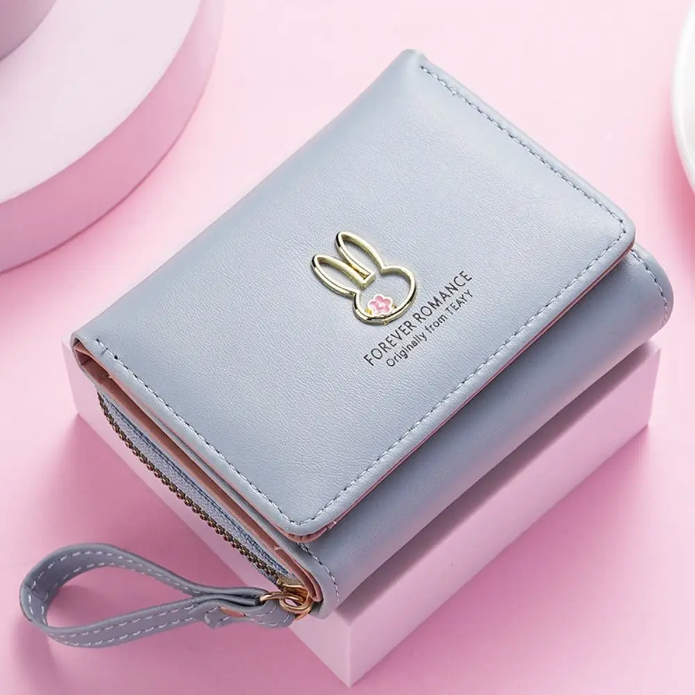 Simple Korean Style Women's Wallet PU Leather Solid color Three-fold Wallet Handheld Multi-Function Short Purse Ladies