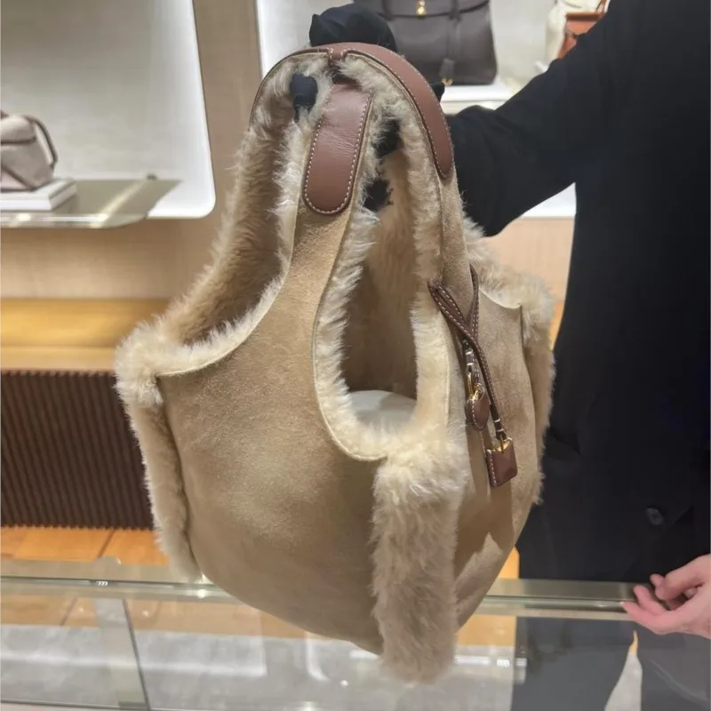 JIAERDI Vintage Khaki Plush Bucket Handbag Women Matte Large Capacity Shoulder Bags Ladies Fashion Casual Versatile Handbag 2025