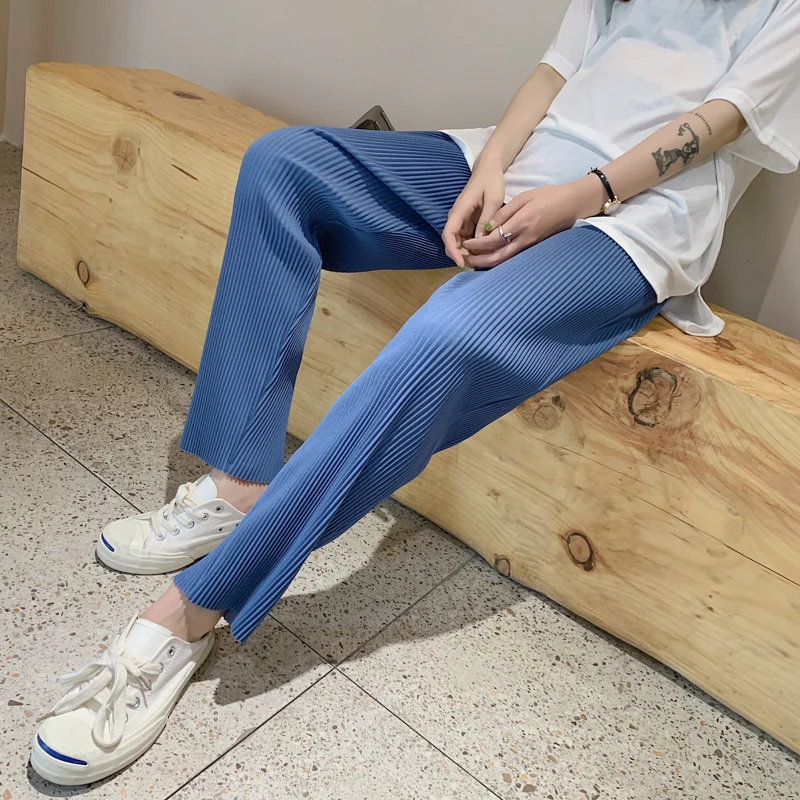 2025 Summer Pregnant Women Wide-legged Pants Pleated Straight Leisure Wear Solid Color High Waist Maternity Chiffon Trousers 5