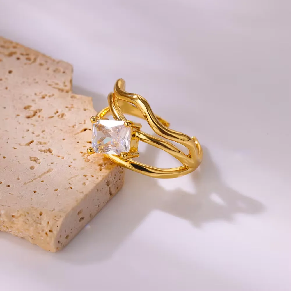 Wedding Zircon Open Rings Women Waterproof Opening Stainless Steel Multi-Layer Ring New Fashion Couple Jewelry Anillos Gift wedding rings,stainless steel ring,couples rings